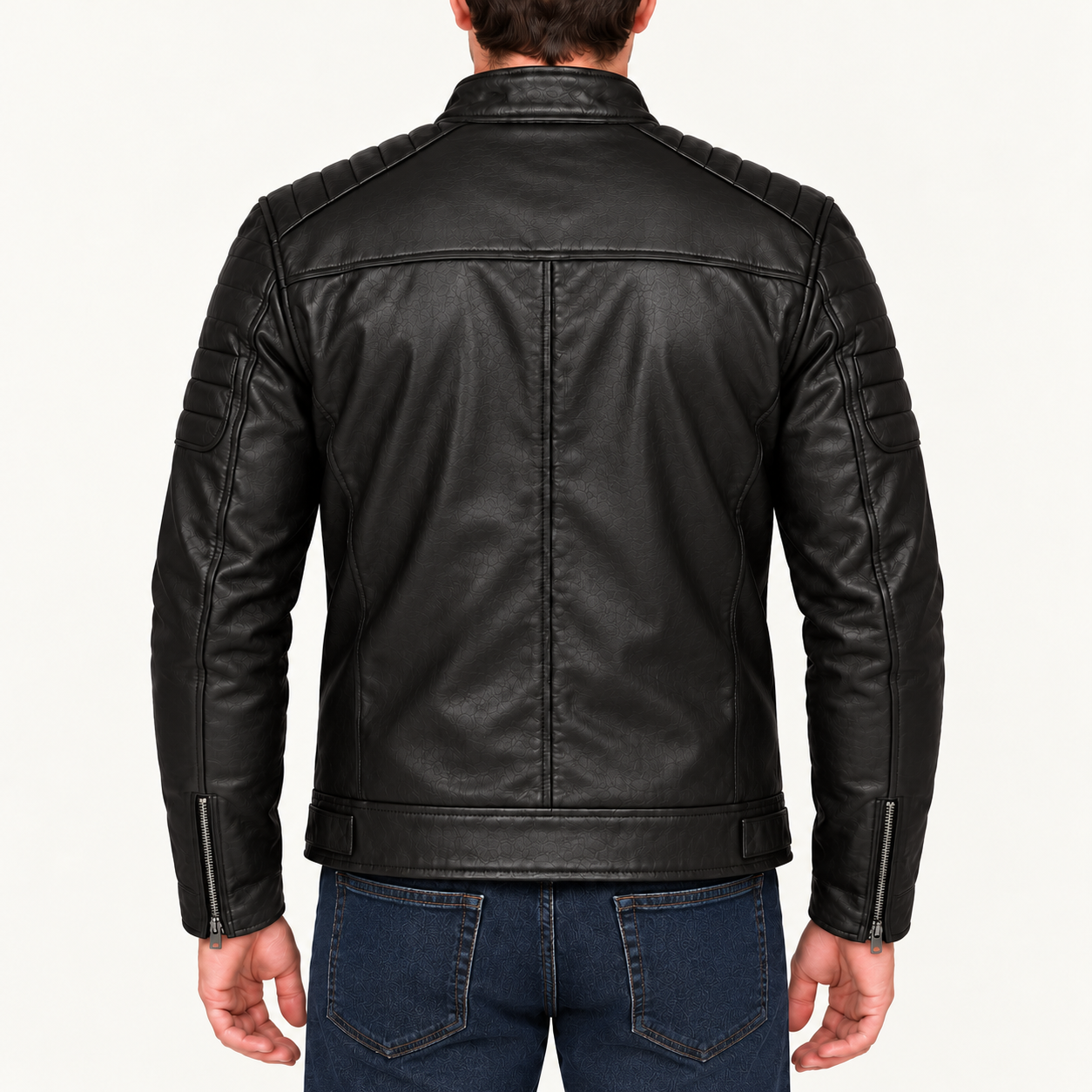 Men's Classic Black Quilted Leather Café Racer Jacket – Zippered Motorcycle Style Gallery
